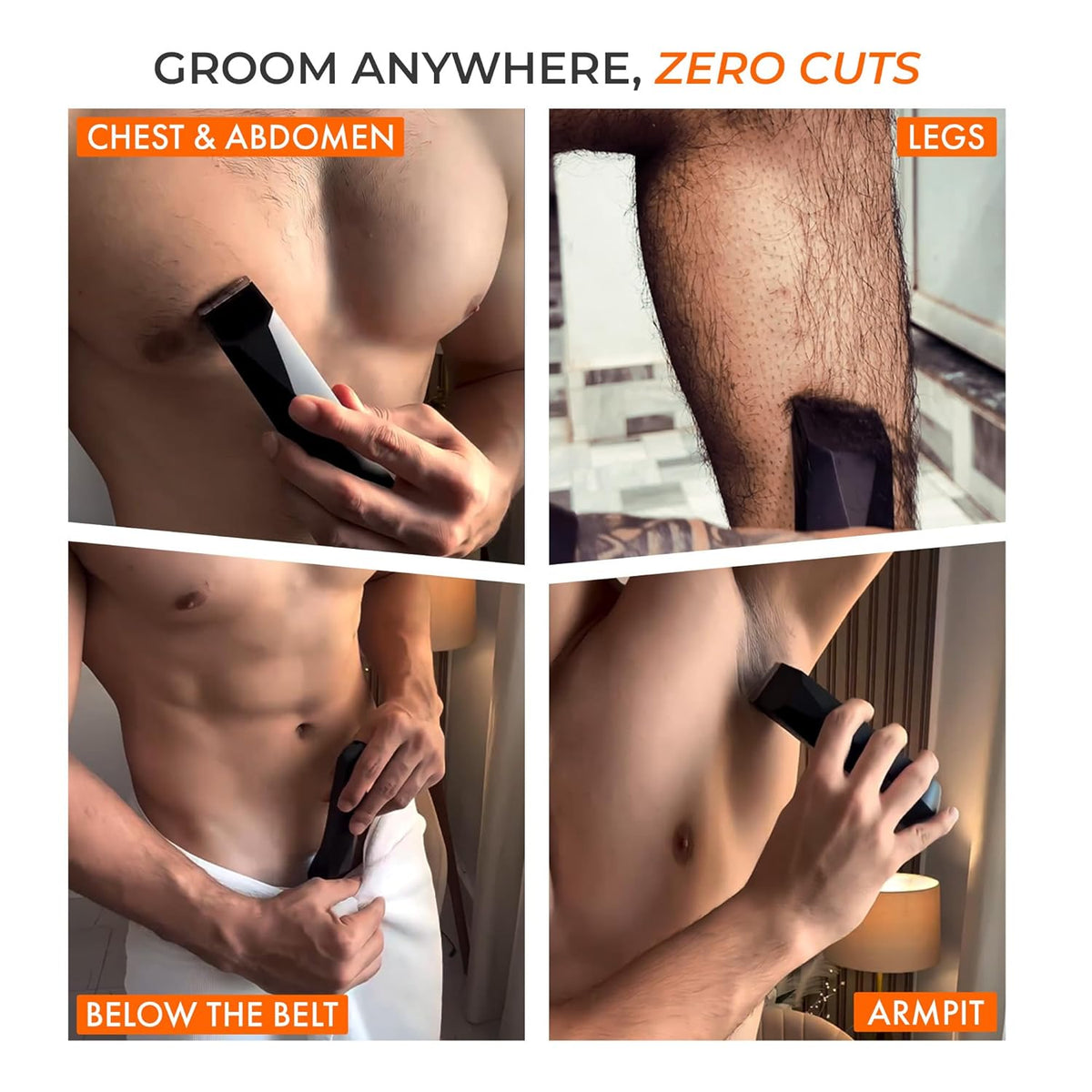 Trimfinity 7000 Body Trimmer for Men- Safest Body & Private Part Trimmer - Pubic Hair Groomer, Underarm - Waterproof, Ceramic Blades, Rechargeable with Wireless Fast Charging,Black